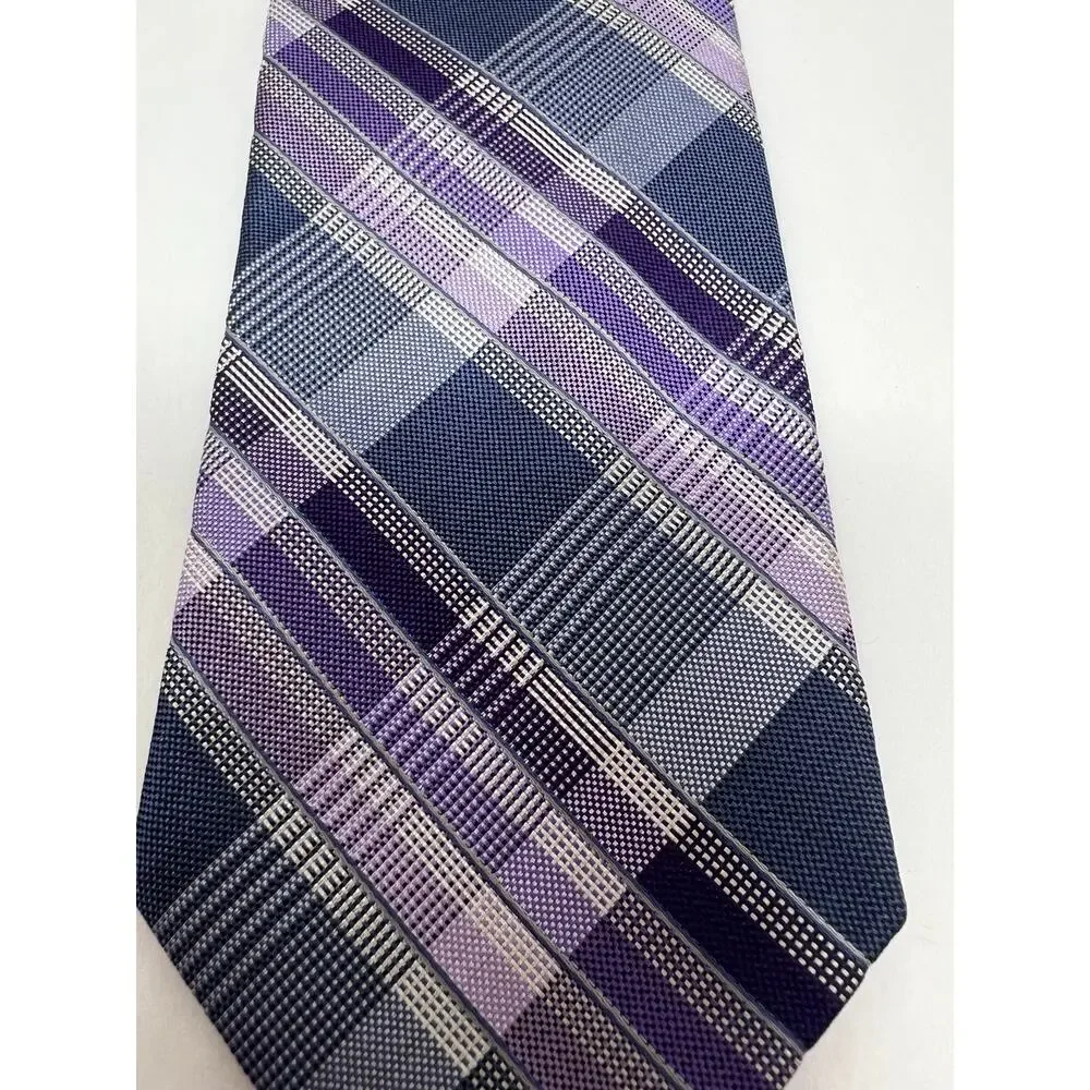 Pronto Uomo Purple Twill Silk Tie Classic Plaid Mens‎ Necktie